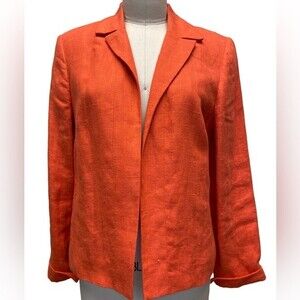 Harve Benard by Benard Holtzman 100% Orange Linen Long Sleeve Blazer Size 6